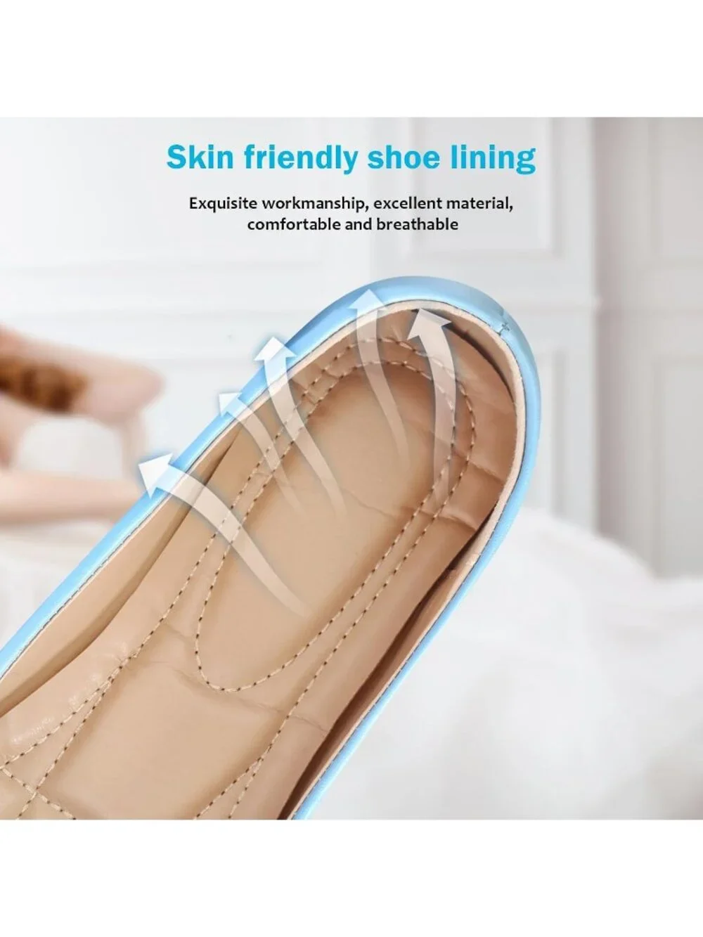 Women's 02-Wathet Pointed Toe Pearl Flat Comfort Non Slip Soft Sole Office Shoes